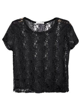 Antistar Womens Small Lace Crochet  Cropped Black T-Shirt Top Festival